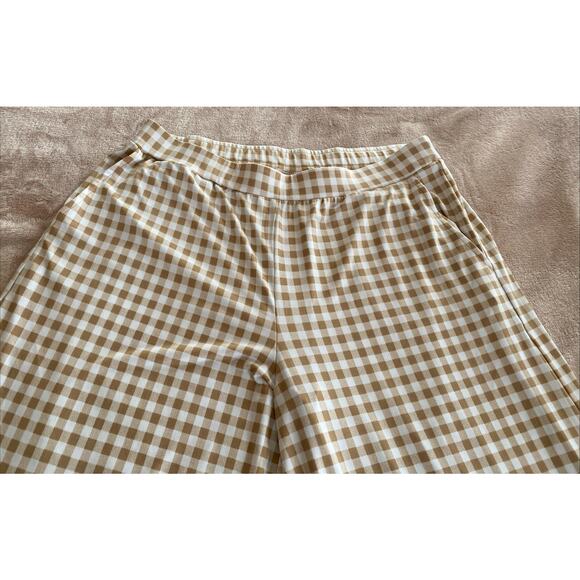 Susan Graver Printed Liquid Knit Pull-On Culotte Pants Brown Check Med Petite - Picture 2 of 3